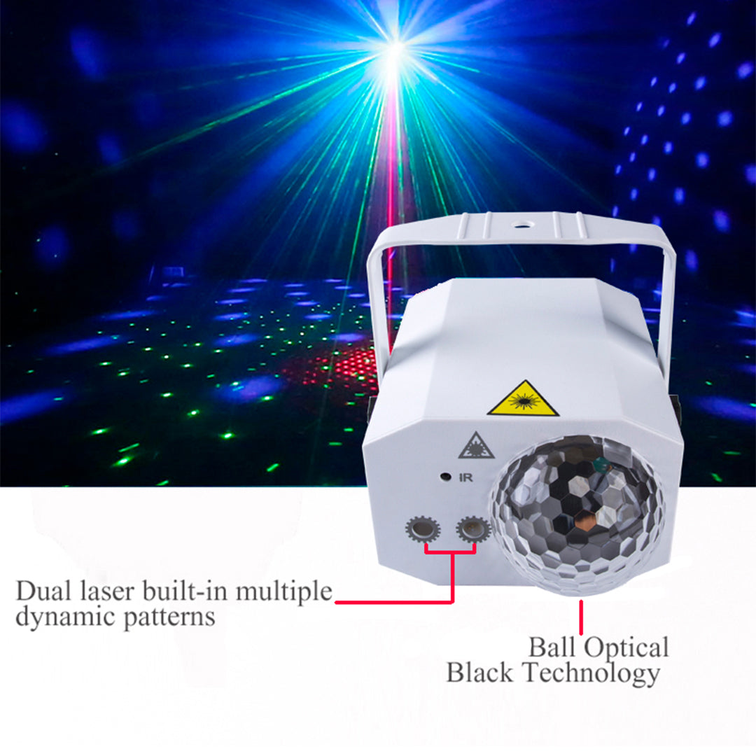 16 in 1 Party Disco Ball LED Stage Lighting Sound Remote Strobe Laser Beam Projector Light