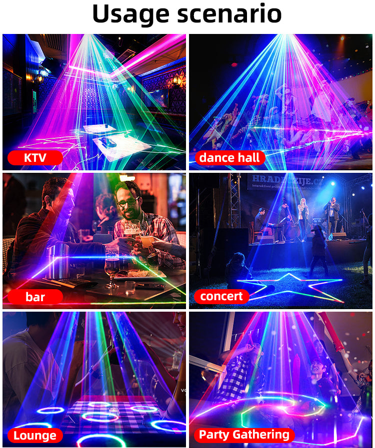 DJ Laser Party Lights 3D Animation RGB Laser Stage Lighting DMX512 Music Sound Activated Disco Projector Lights
