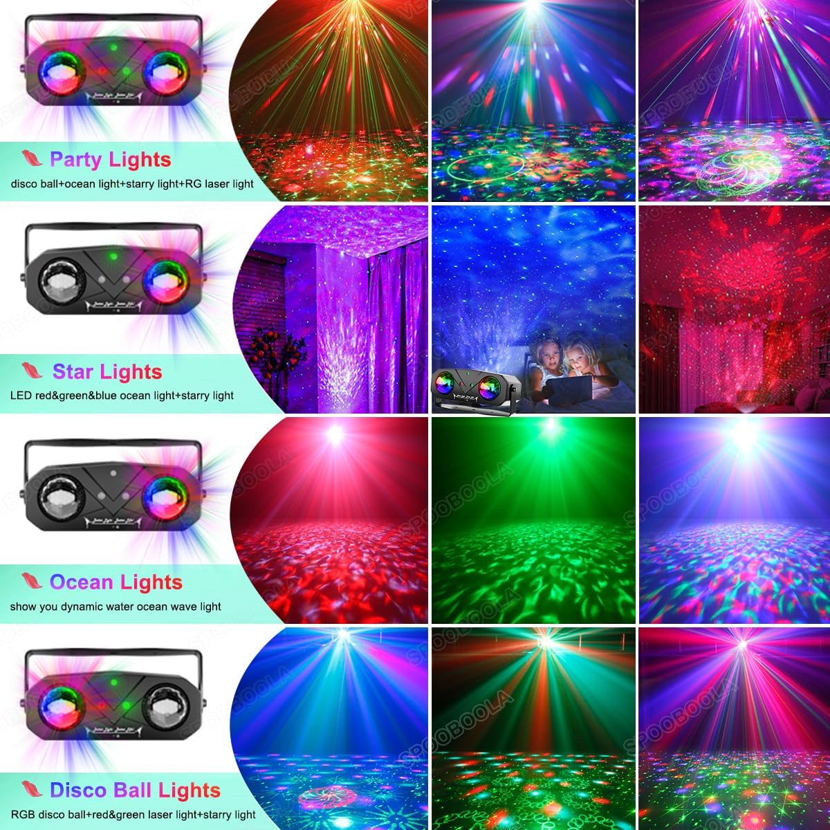 Disco Ball Party Lights With Sound Activated Lights Star Projection Ocean Light and Light Pattern Perfect for DJ, KTV, Club, Dance, Decor, Christmas, Birthday Festival Gifts