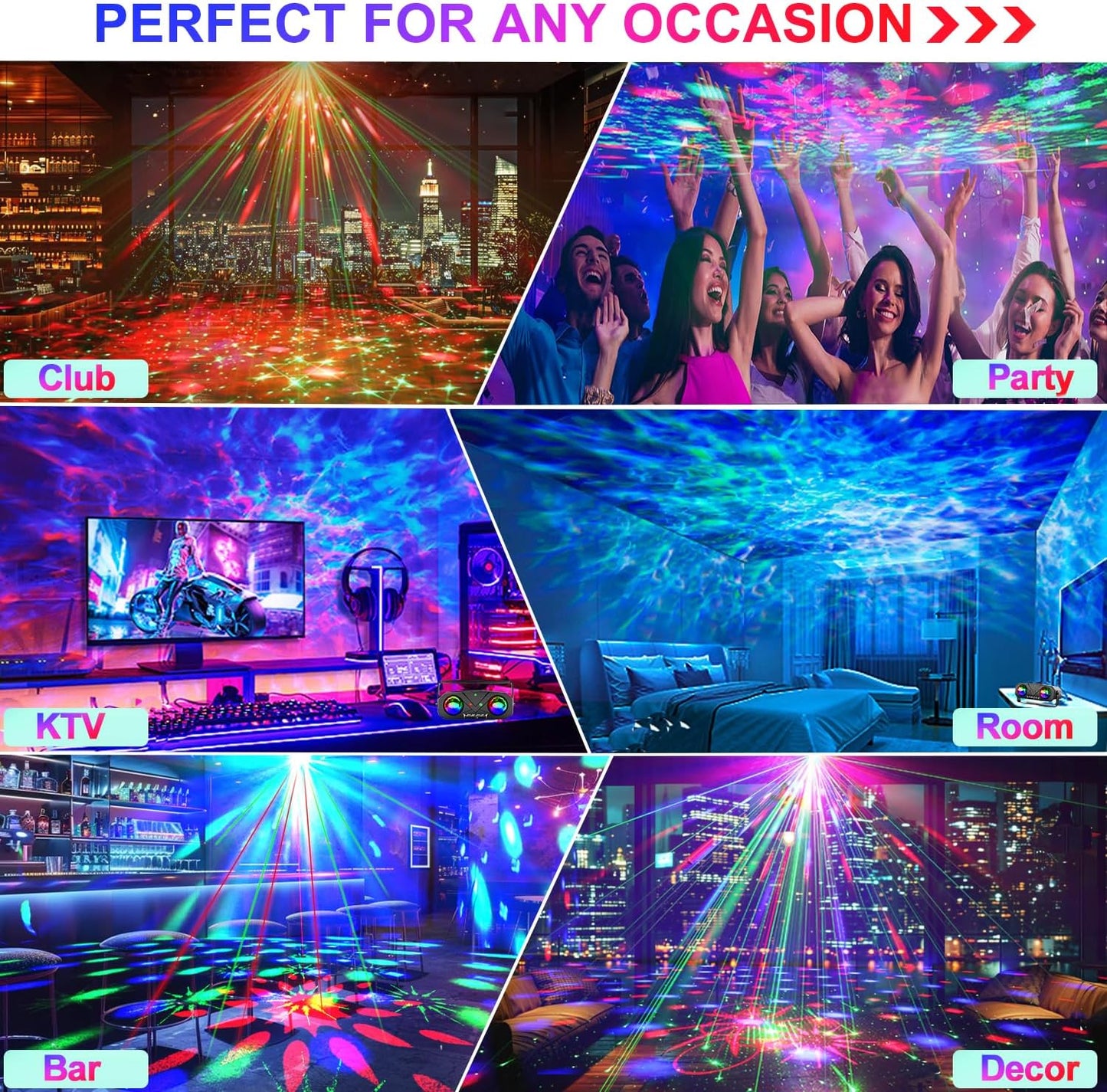 Disco Ball Party Lights With Sound Activated Lights Star Projection Ocean Light and Light Pattern Perfect for DJ, KTV, Club, Dance, Decor, Christmas, Birthday Festival Gifts