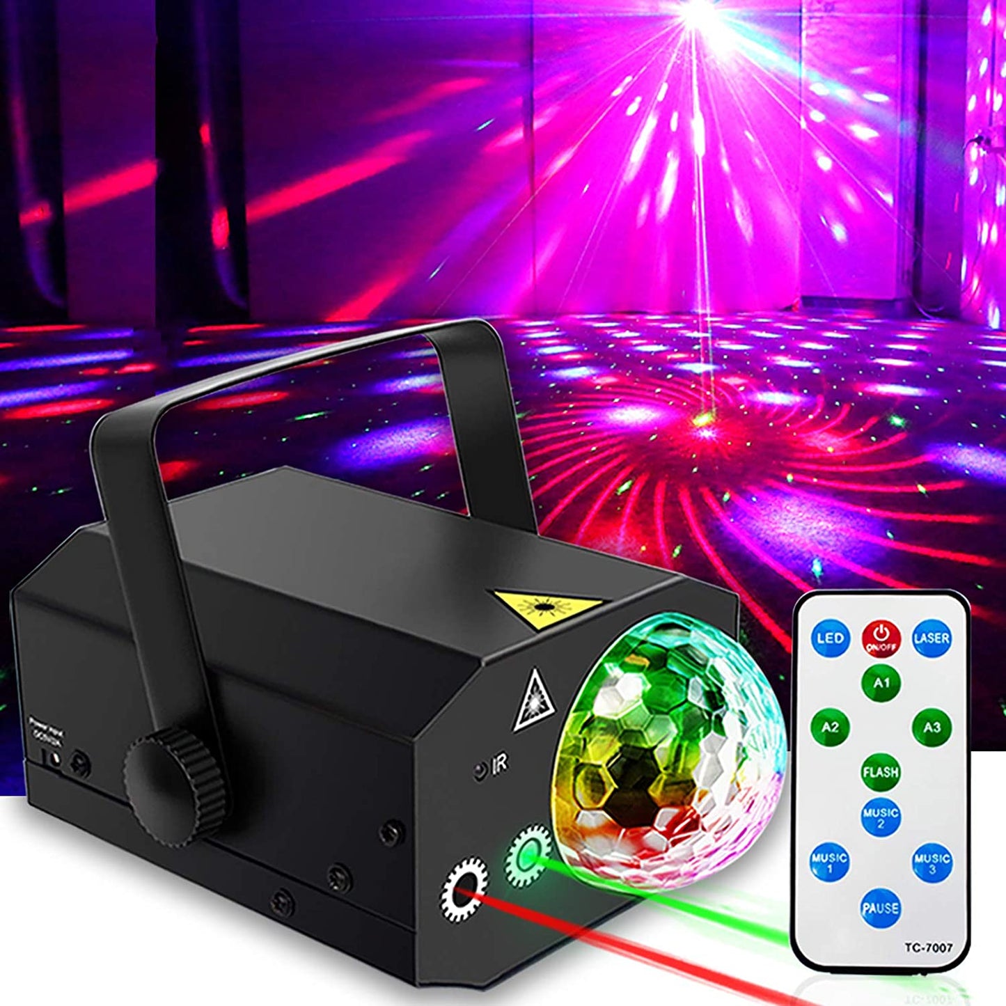 Sound Activated Party Disco Ball Lights LED Laser 2 in 1 Rotating Strobe Stage Lighting