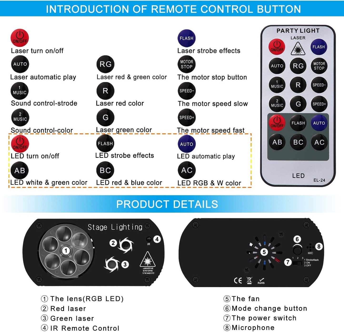 Voice Control Christmas Lights LED Snowflake Laser Pattern Lights Stage Lighting