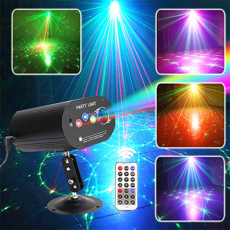 Remote Control 16 Patterns Party Disco DJ Light Sound Activated LED Projector Strobe Stage Lights