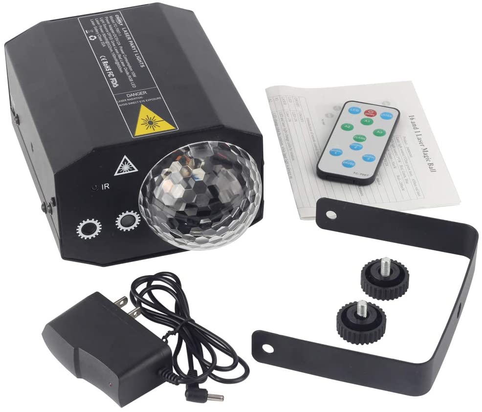 Sound Activated Party Disco Ball Lights LED Laser 2 in 1 Rotating Strobe Stage Lighting