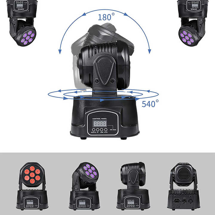 Stage Lights Mini Moving Heads 7x10W LED Disco DJ Lights Dance Lighting LED RGBW DMX512 Sound Activated High Energy Light for Party Wedding Club Bars Show