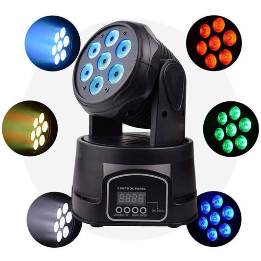 Stage Lights Mini Moving Heads 7x10W LED Disco DJ Lights Dance Lighting LED RGBW DMX512 Sound Activated High Energy Light for Party Wedding Club Bars Show