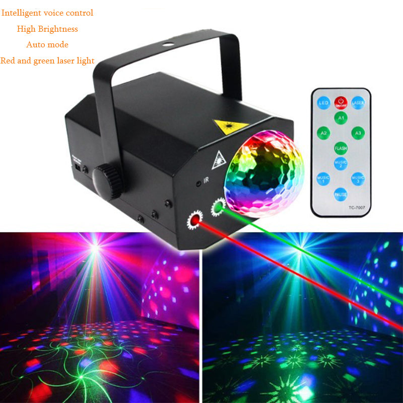 Sound Activated Party Disco Ball Lights LED Laser 2 in 1 Rotating Strobe Stage Lighting