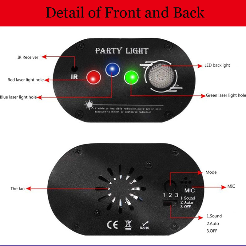 RGB 3 Lens 16 Patterns Remote Control Disco Party Christmas Led Laser Lights