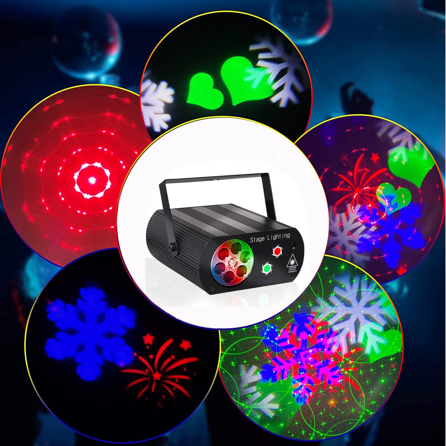 Voice Control Christmas Lights LED Snowflake Laser Pattern Lights Stage Lighting