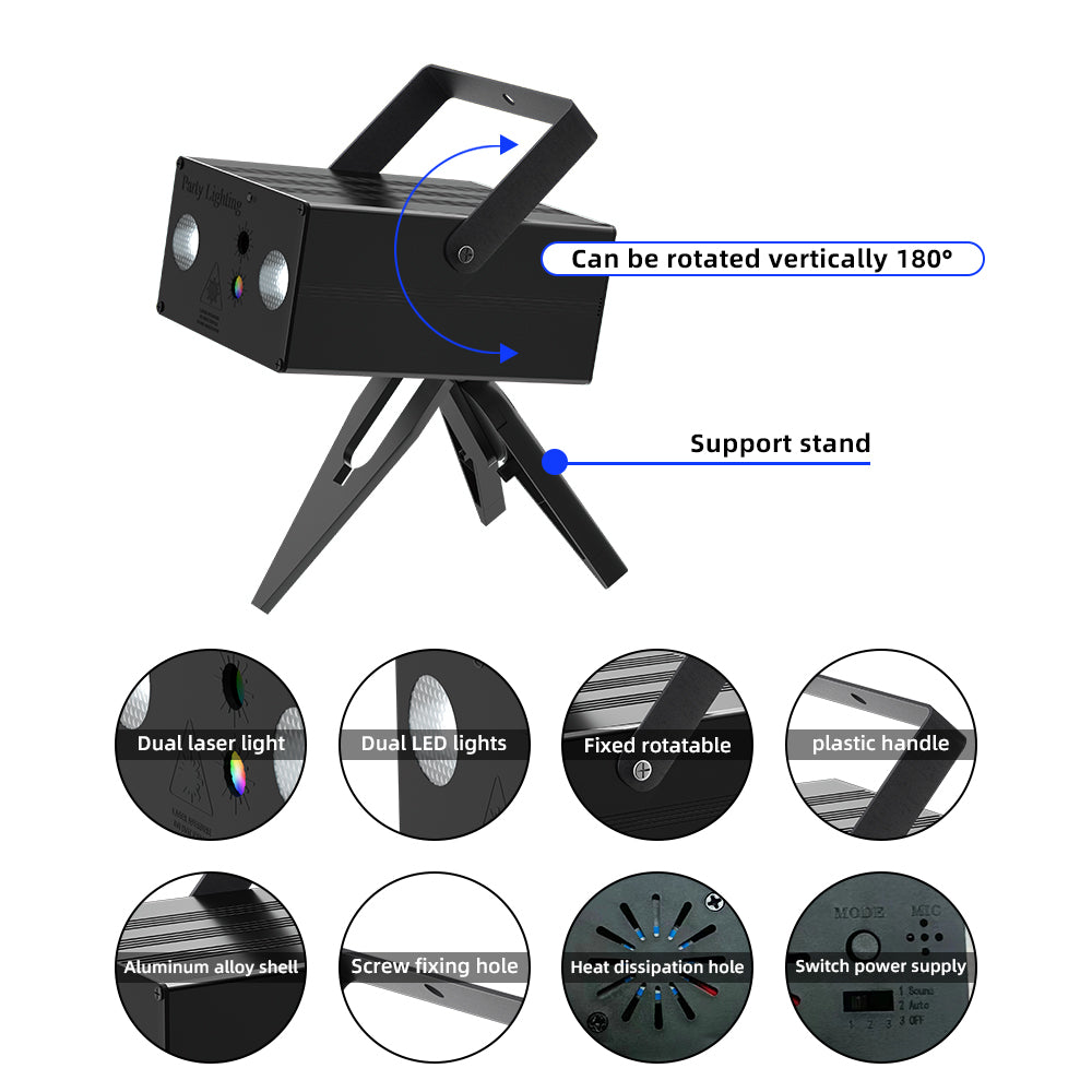 Mini With Tripod 10W Sound Control Dual RGB Led Laser Light Party Projector Lights DJ Laser Light
