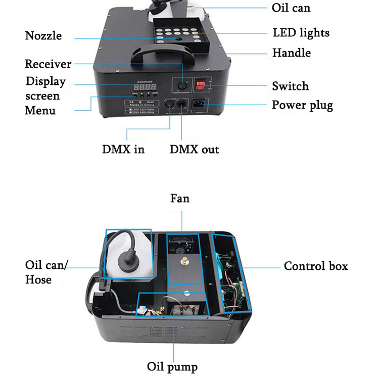 DMX Fog Machine Up Spray 1500W 3 In 1 RGB 24 LED DJ Smoke Machine Stage Wedding Smoke Maker Machine