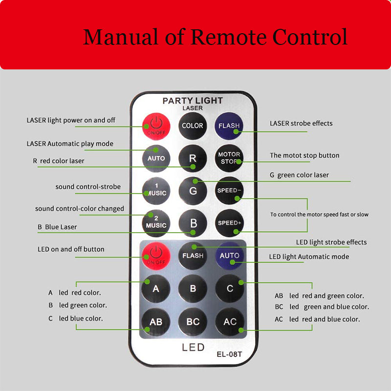 Remote Control 16 Patterns Party Disco DJ Light Sound Activated LED Projector Strobe Stage Lights